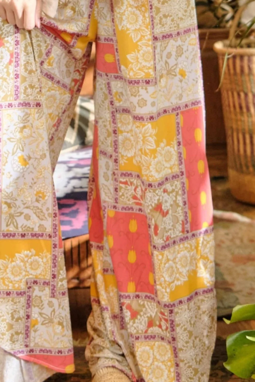 And The Why Printed Smocking Waist Side Slit Wide Leg Pants - Image 3