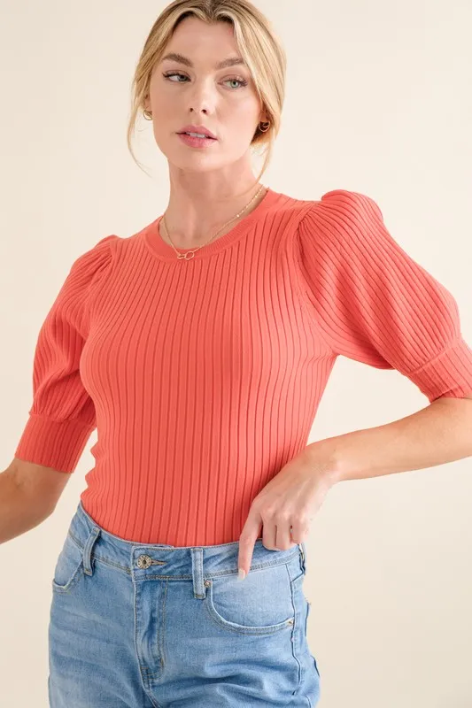 And The Why Puffed Half Sleeve Rib Basic Bodysuit - Image 4