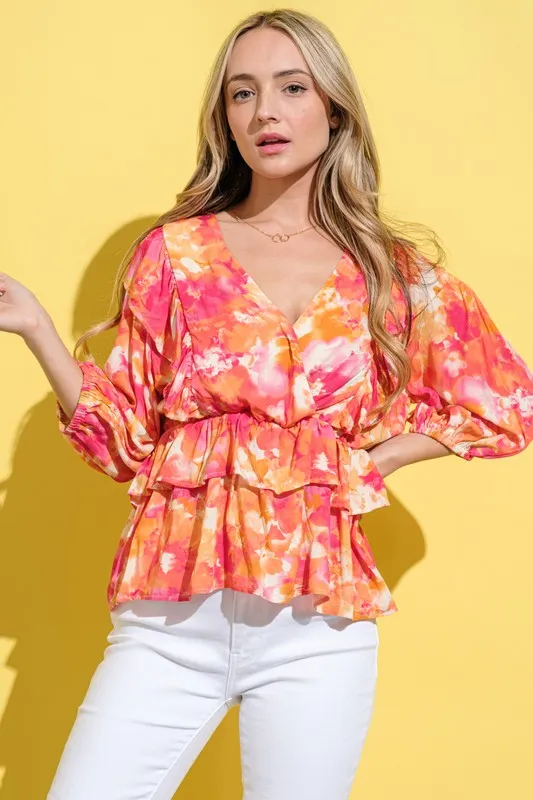 And The Why Ruffled Printed Puff Sleeve Blouse - Image 2