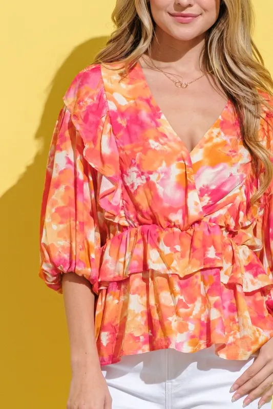 And The Why Ruffled Printed Puff Sleeve Blouse - Image 8