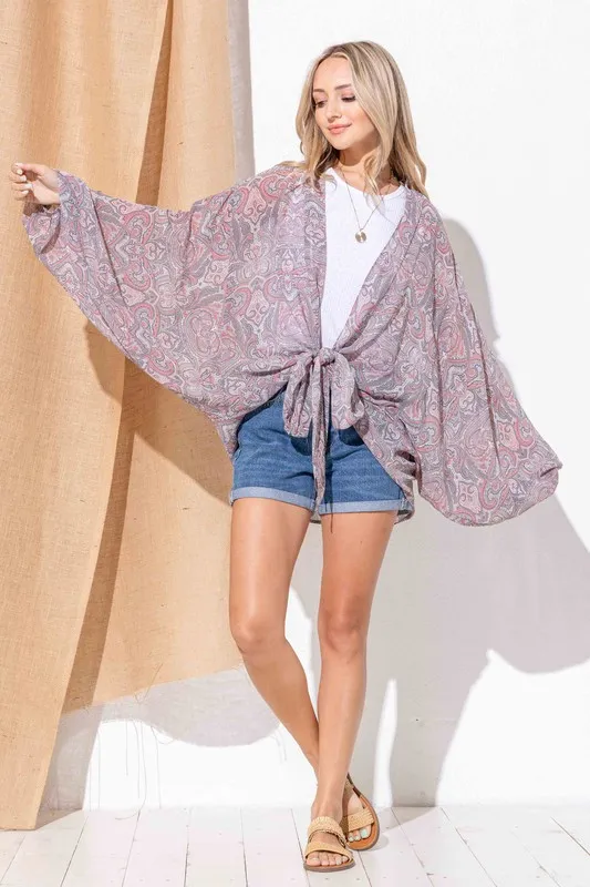 And The Why Sheer Front Tie Knot Oversized Kimono Wrap Cover Up - Image 2