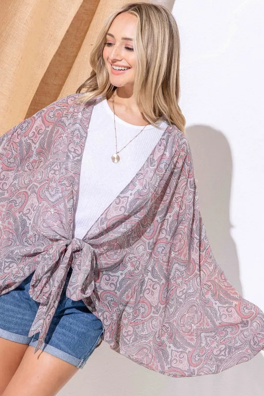 And The Why Sheer Front Tie Knot Oversized Kimono Wrap Cover Up - Image 5