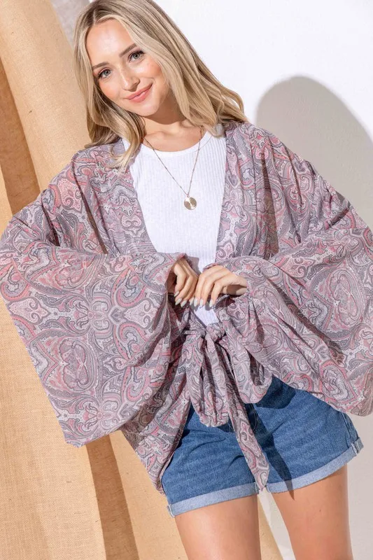 And The Why Sheer Front Tie Knot Oversized Kimono Wrap Cover Up - Image 6