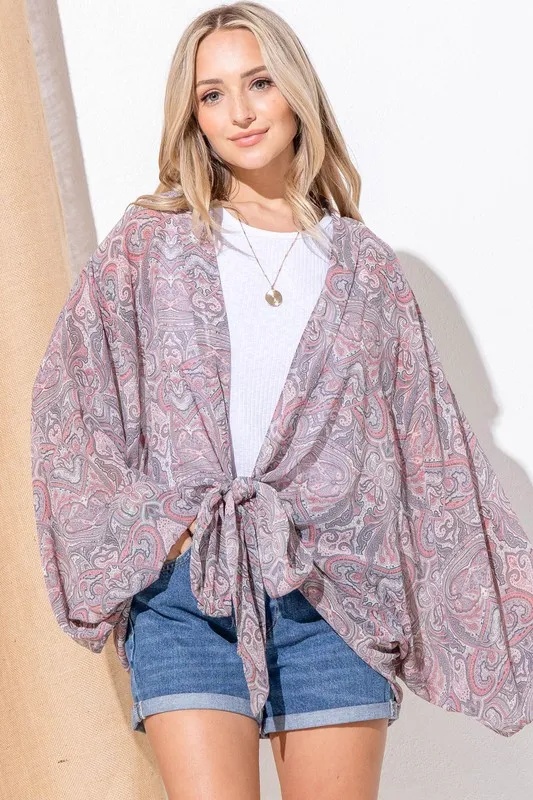 And The Why Sheer Front Tie Knot Oversized Kimono Wrap Cover Up - Image 9