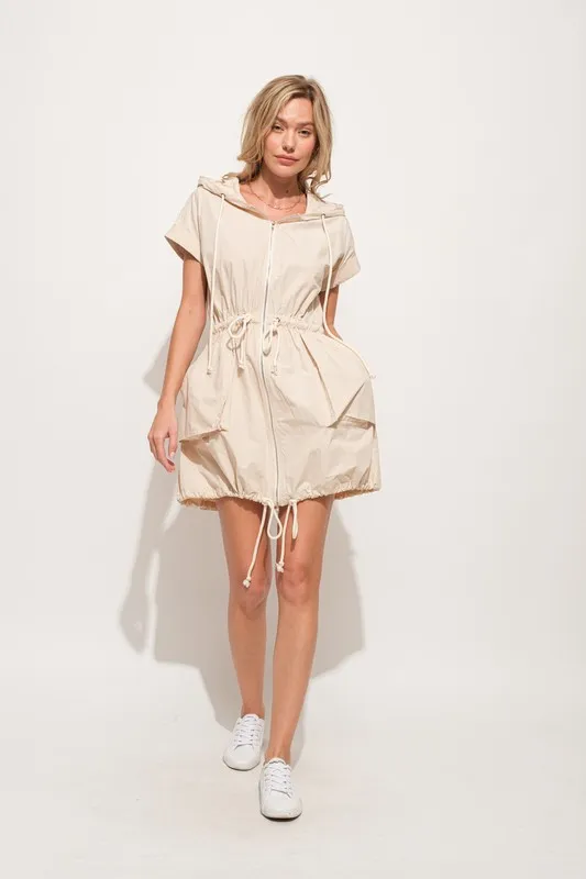 And The Why Short Sleeve String Details Hooded Mini Dress - Image 5