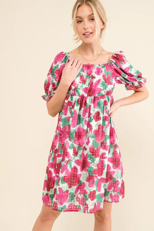 And The Why Smocked Floral Ruffle Short Sleeve Mini Dress - Image 5