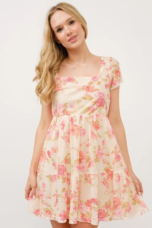 And The Why Square Neck Tiered Floral Fishnet Dress - Image 5