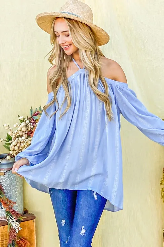 And The Why Stripe Printed Cold Shoulder Halter Neck Top - Image 6