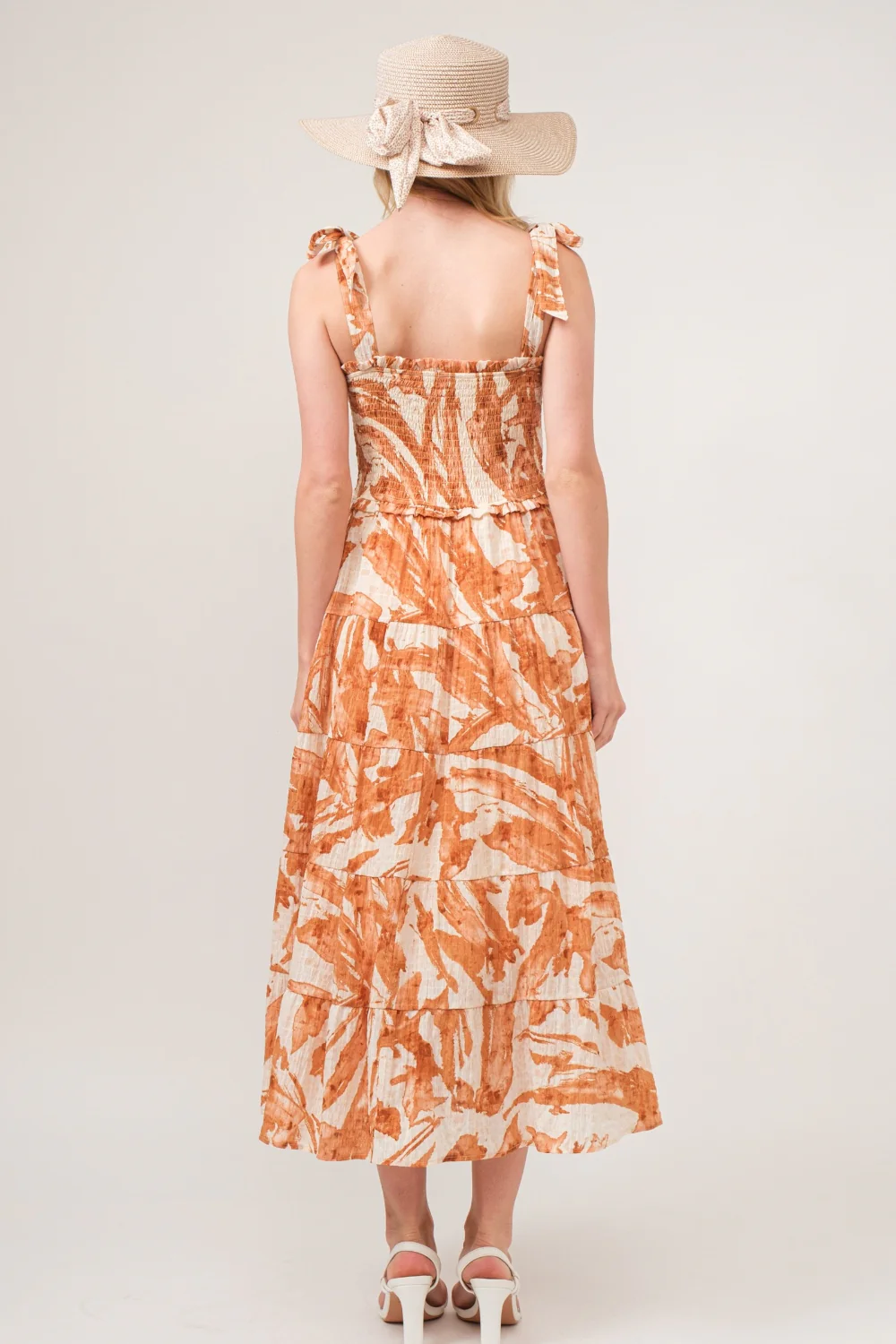 And The Why Tie Shoulder Smocked Midi Tiered Dress - Image 2