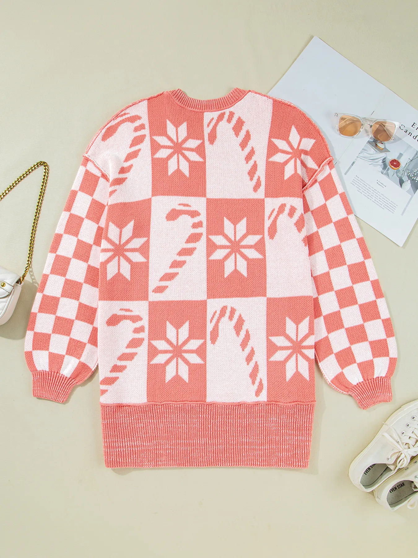 andycane Snowflake Checker Drop Shoulder Sweater - Image 3