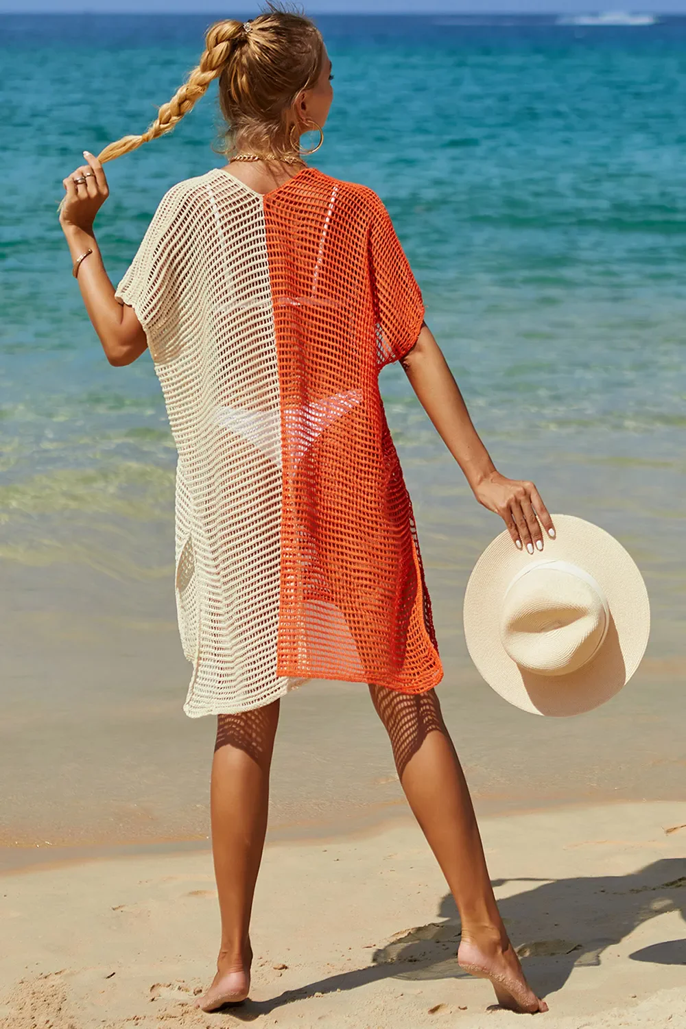 Angel Wings Openwork Contrast Slit Knit Cover Up - Image 19