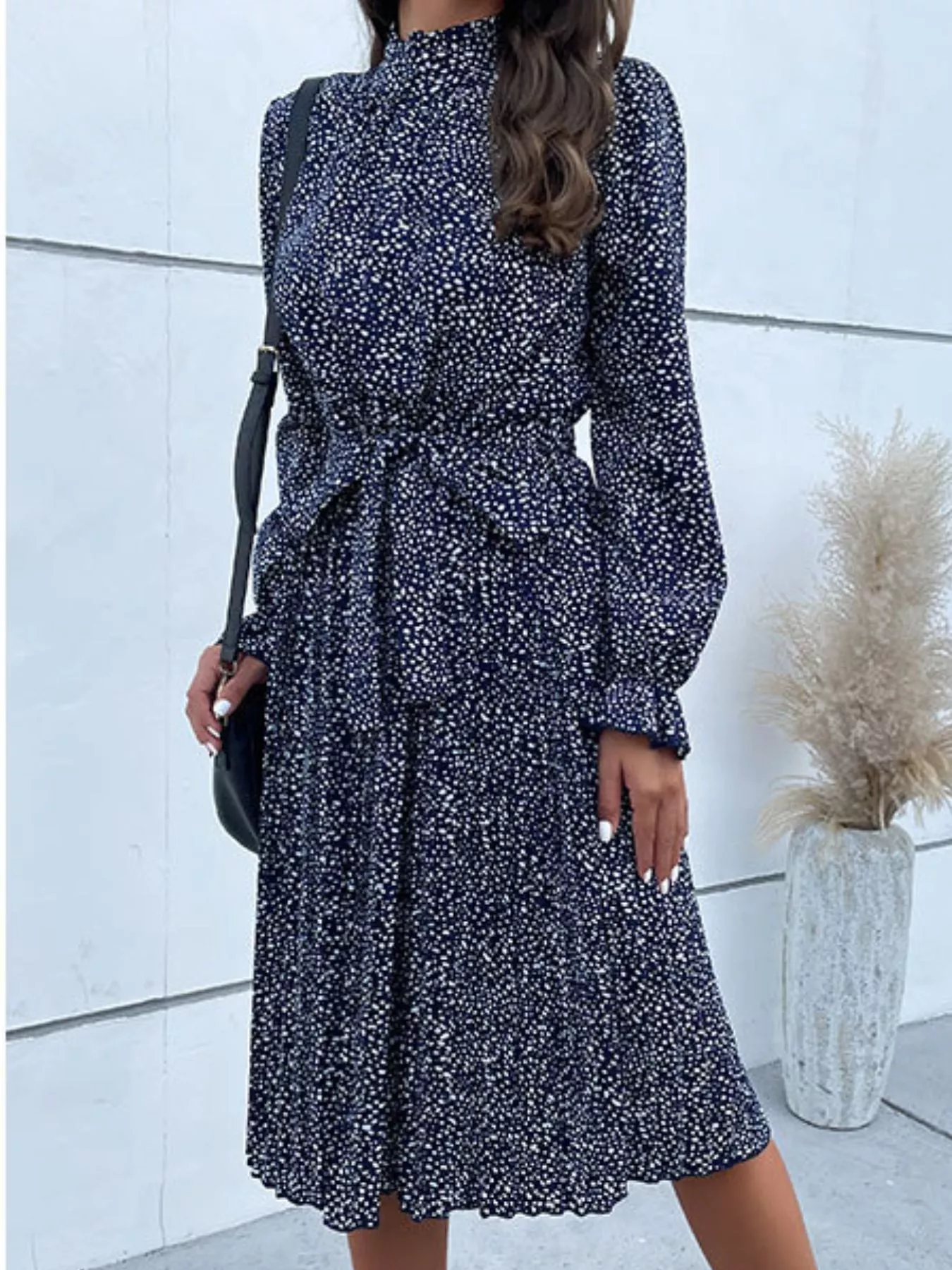 Animal Print Mock Neck Flounce Sleeve Dress - Image 12