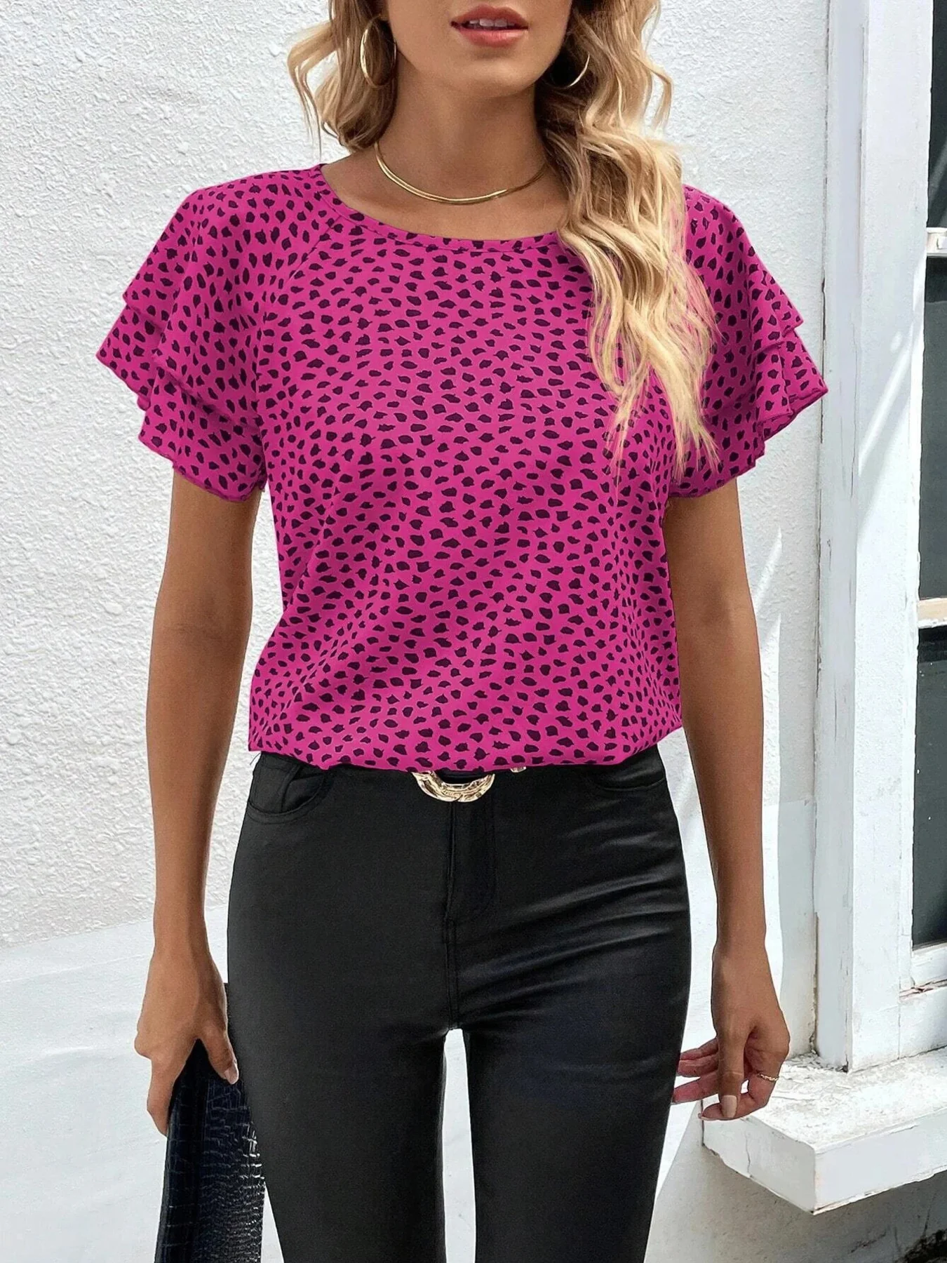 Animal Print Ruffle Sleeve Blouse - Image 16