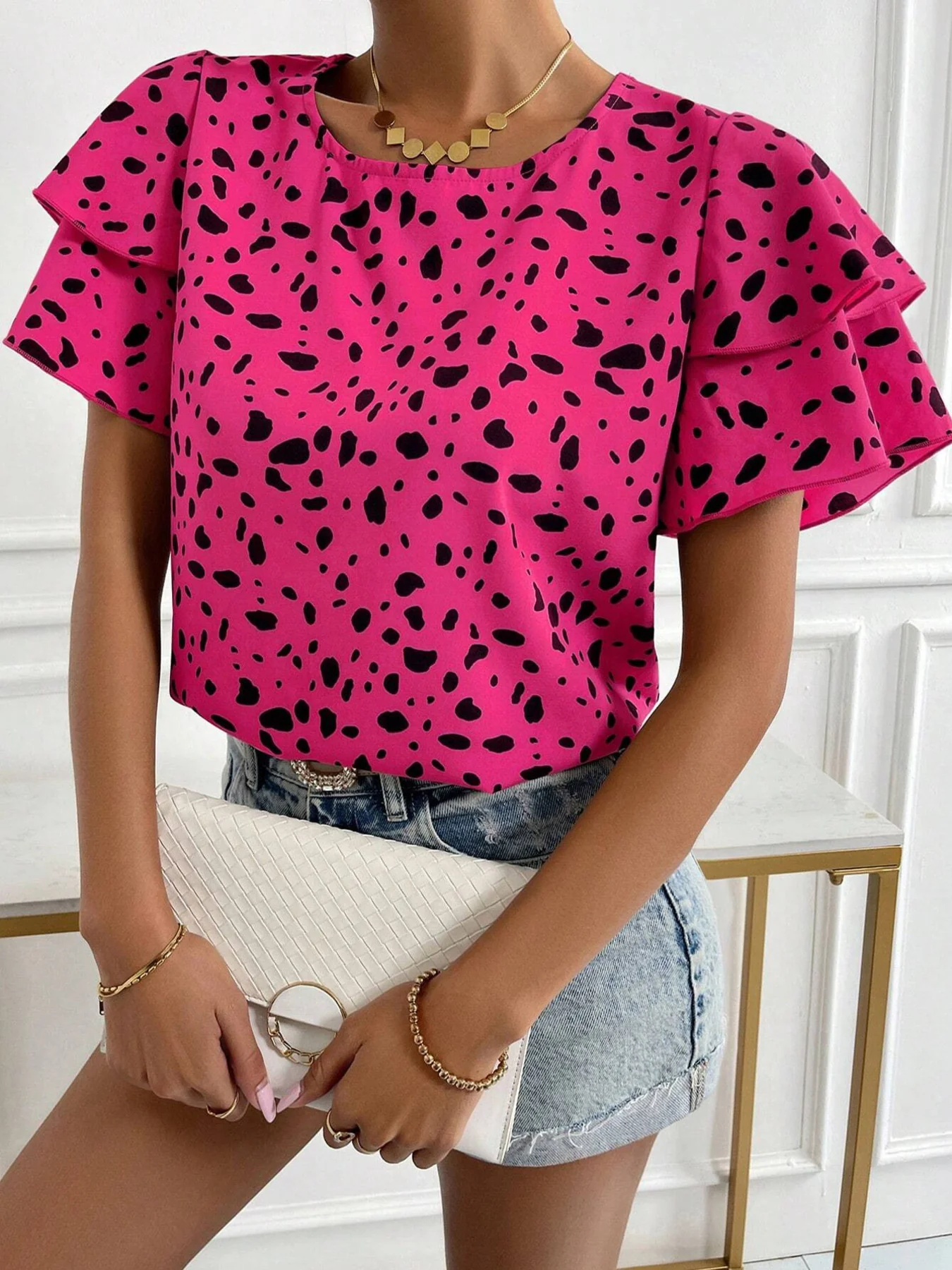 Animal Print Ruffle Sleeve Blouse - Image 24