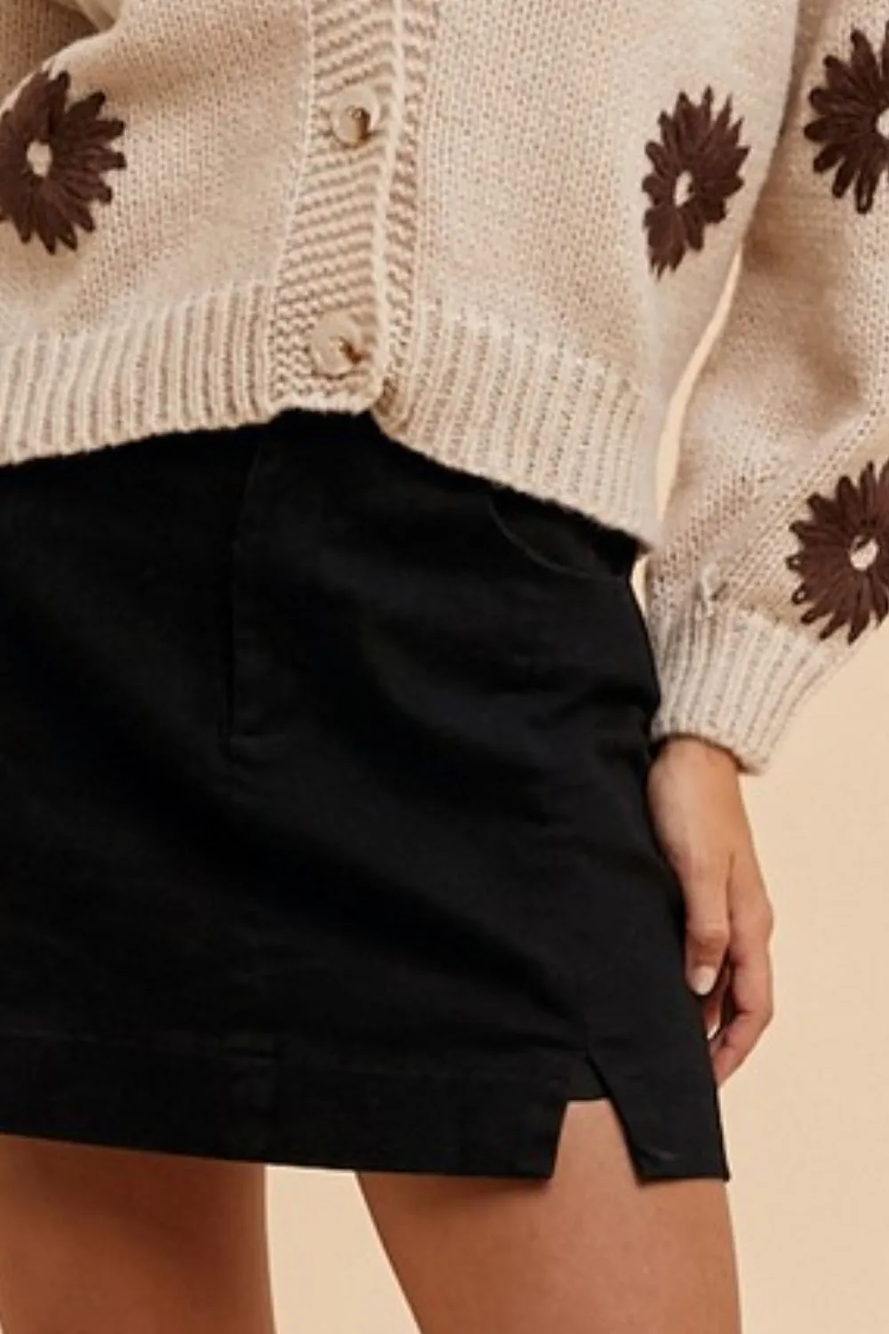 Annie Wear Comfort Stretch Cotton Slit Detailed Mini Skirt - Image 3