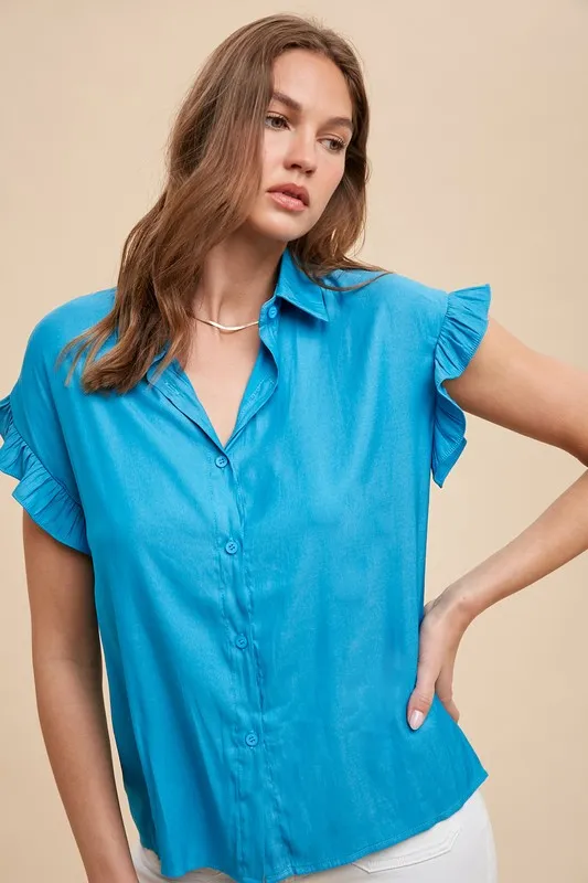 Annie Wear Relaxed Fit Ruffle Sleeve Woven Blouse Top - Image 2