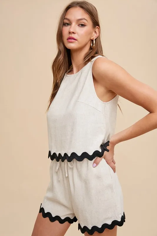Annie Wear Ric Rac Trim Detailed Top & Shorts Set - Image 2