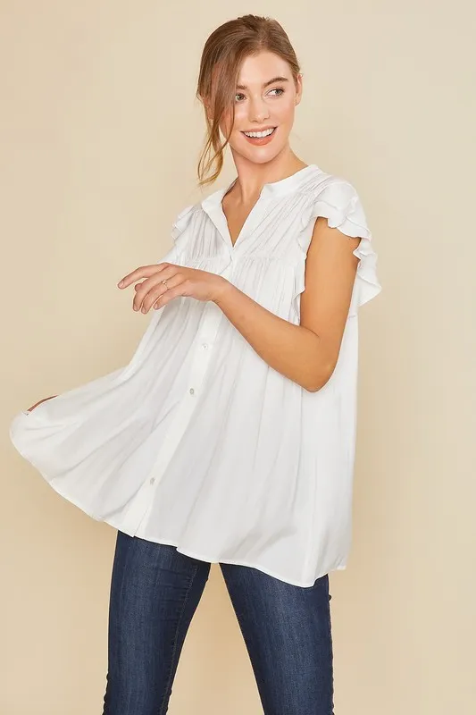 Annie Wear Ruffle Sleeve Shirred Flowy Woven Tunic Shirts - Image 5