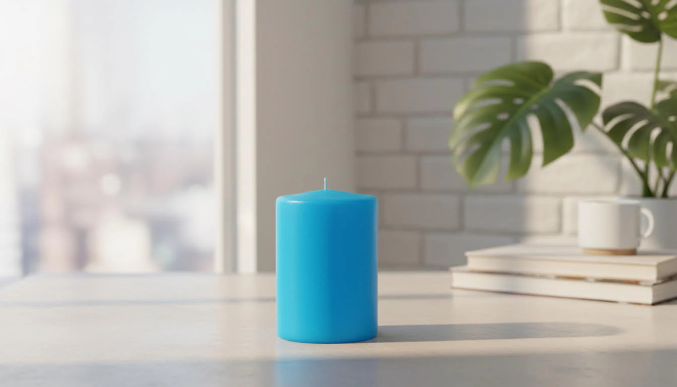 Aqua Pillar Candle. Pack of 4