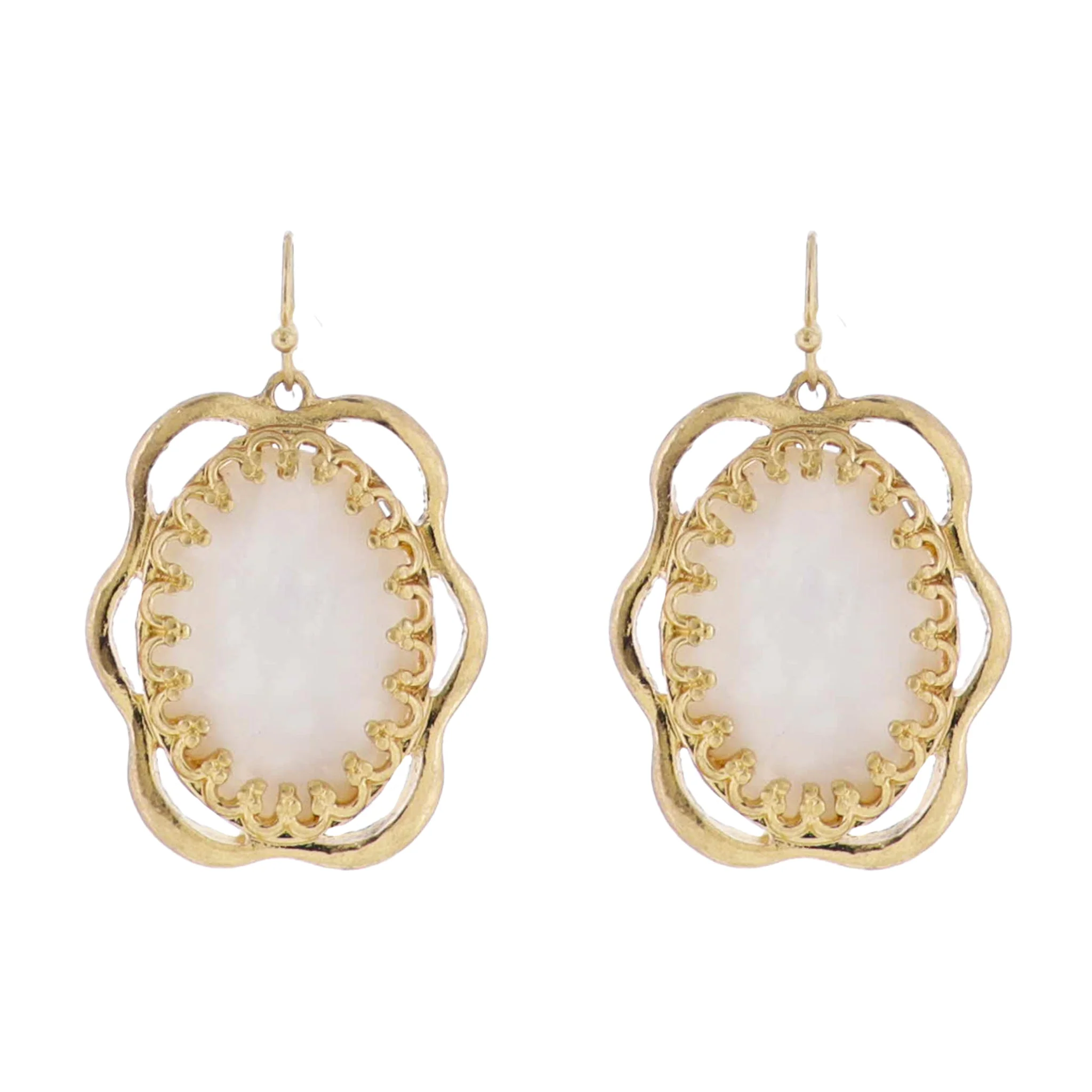 Artisan Shape Earring with White Resin Oval