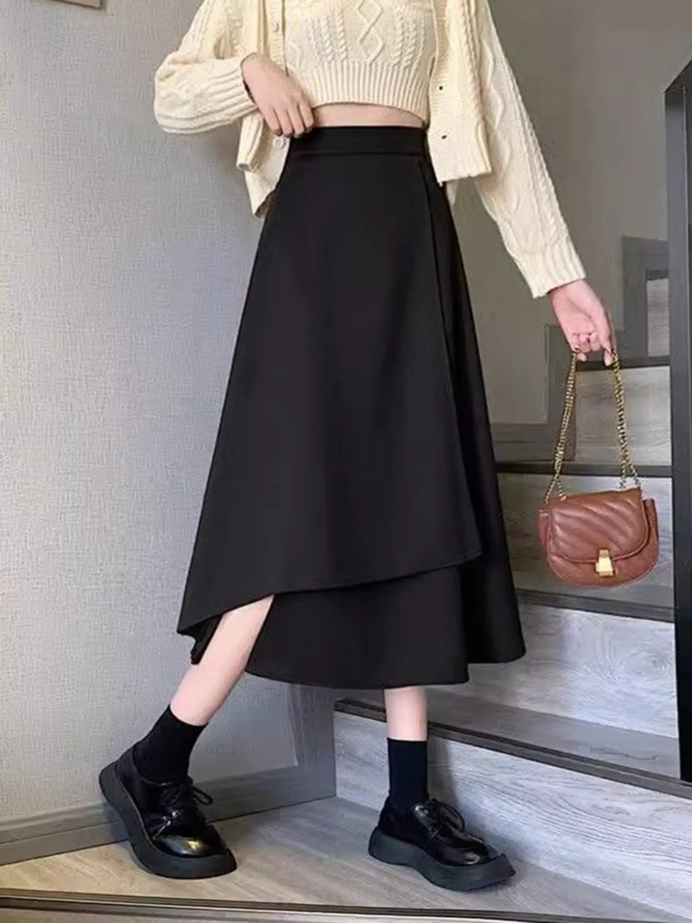 Asymmetrical Hem A-Line Skirt - Image 5