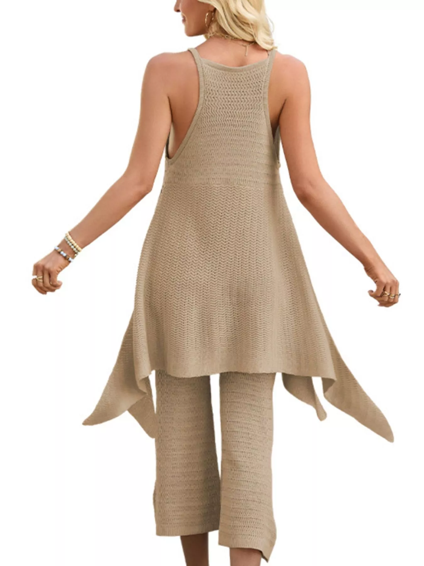 Asymmetrical Hem Top and Pants Set - Image 11