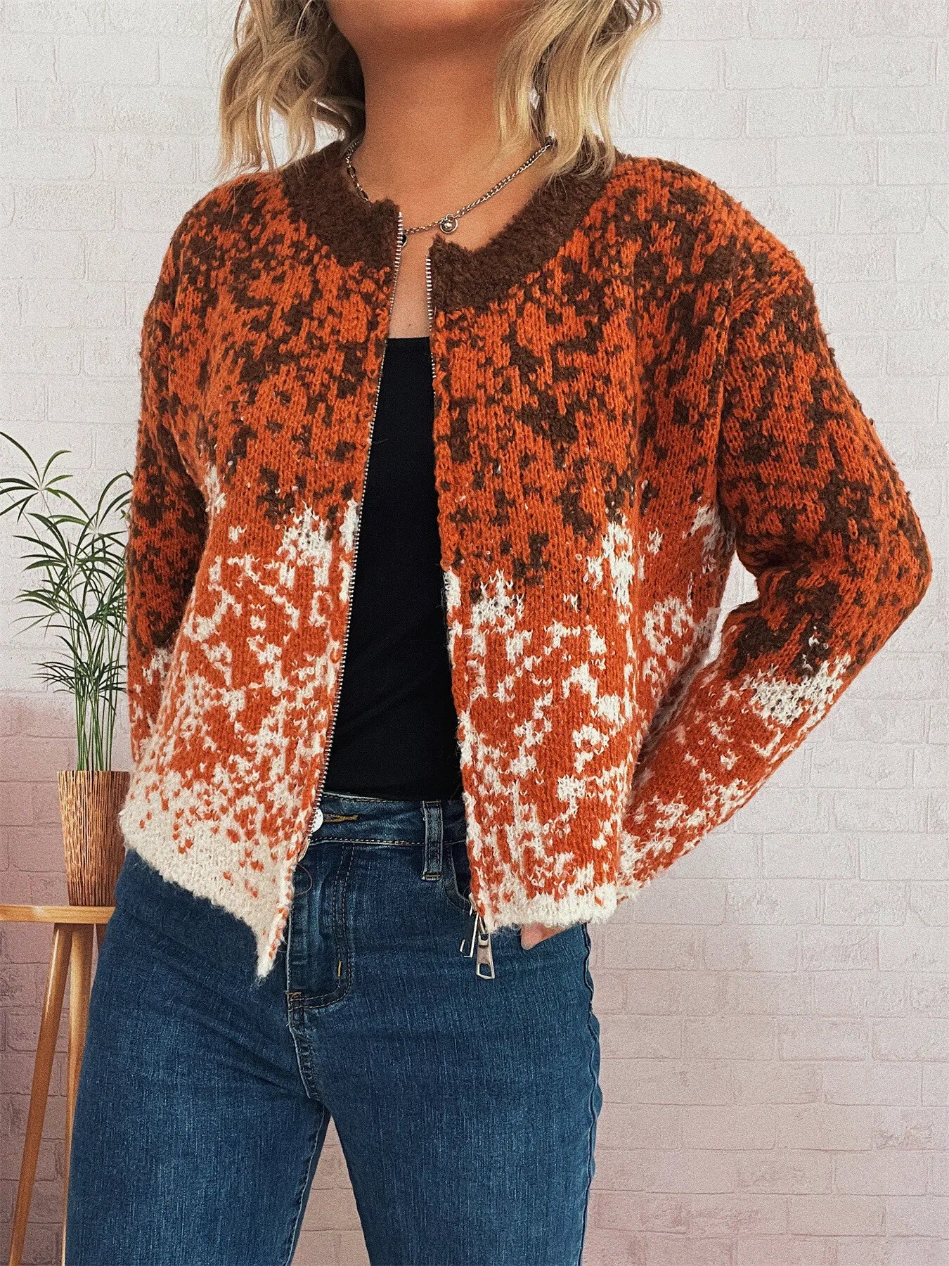 Asymmetrical Hem Zip Up Cardigan - Image 4