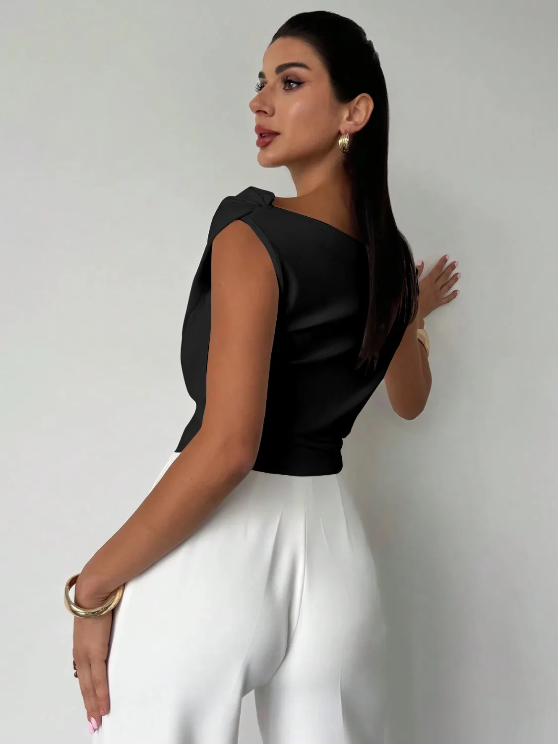 Asymmetrical Ruched Short Sleeve Top - Image 9