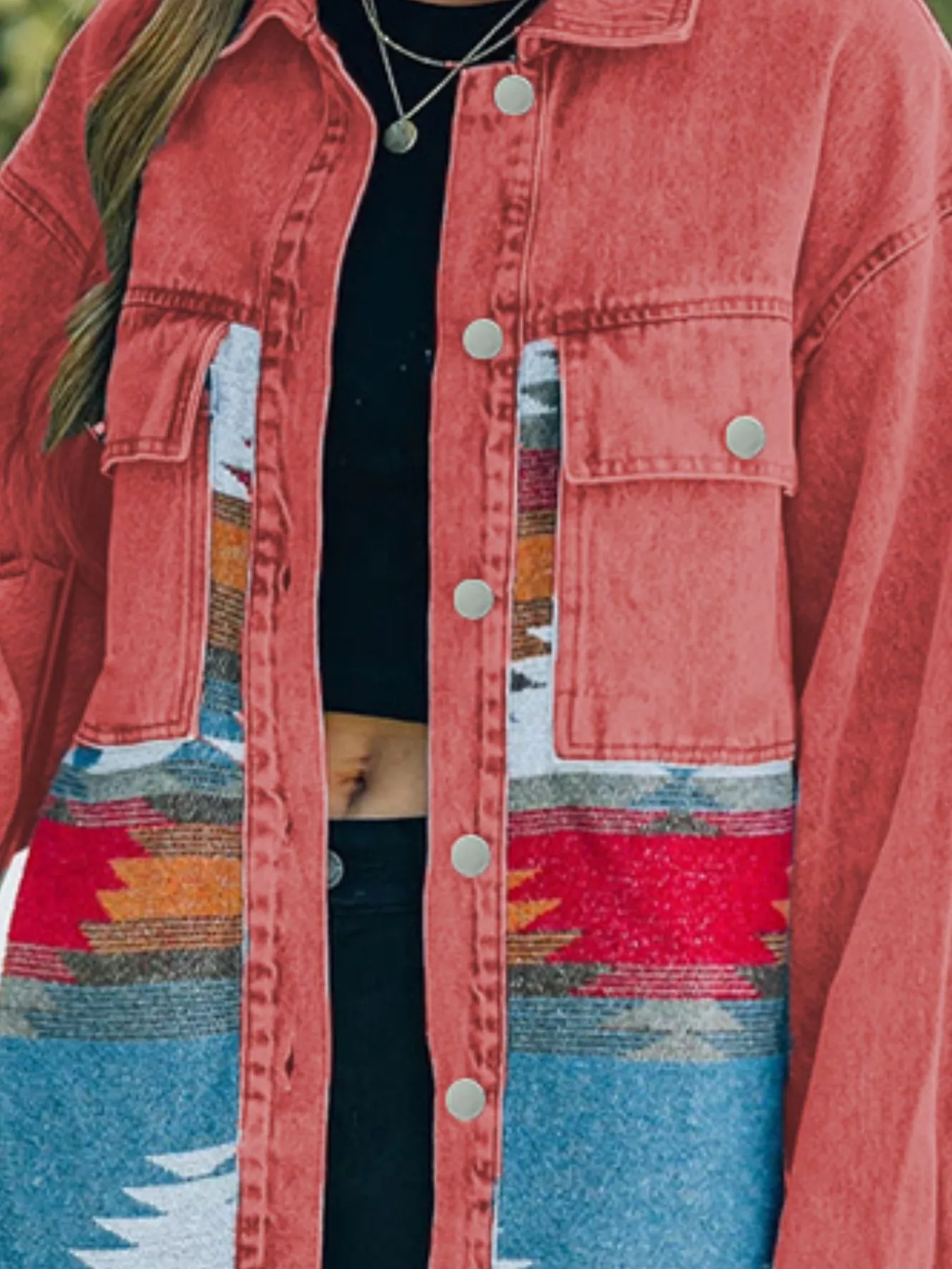 Aztec Print Button Up Jacket - Image 3