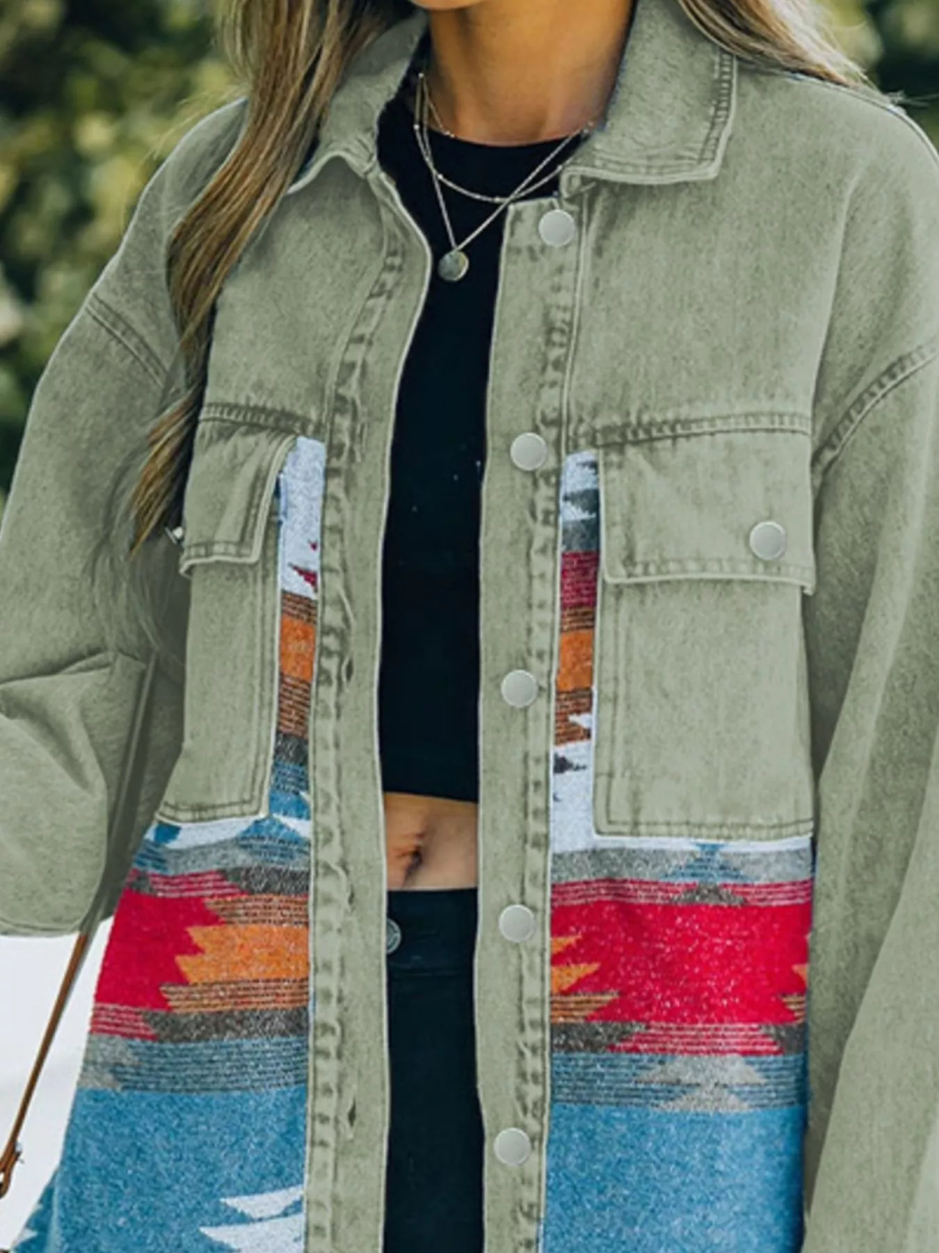 Aztec Print Button Up Jacket - Image 6