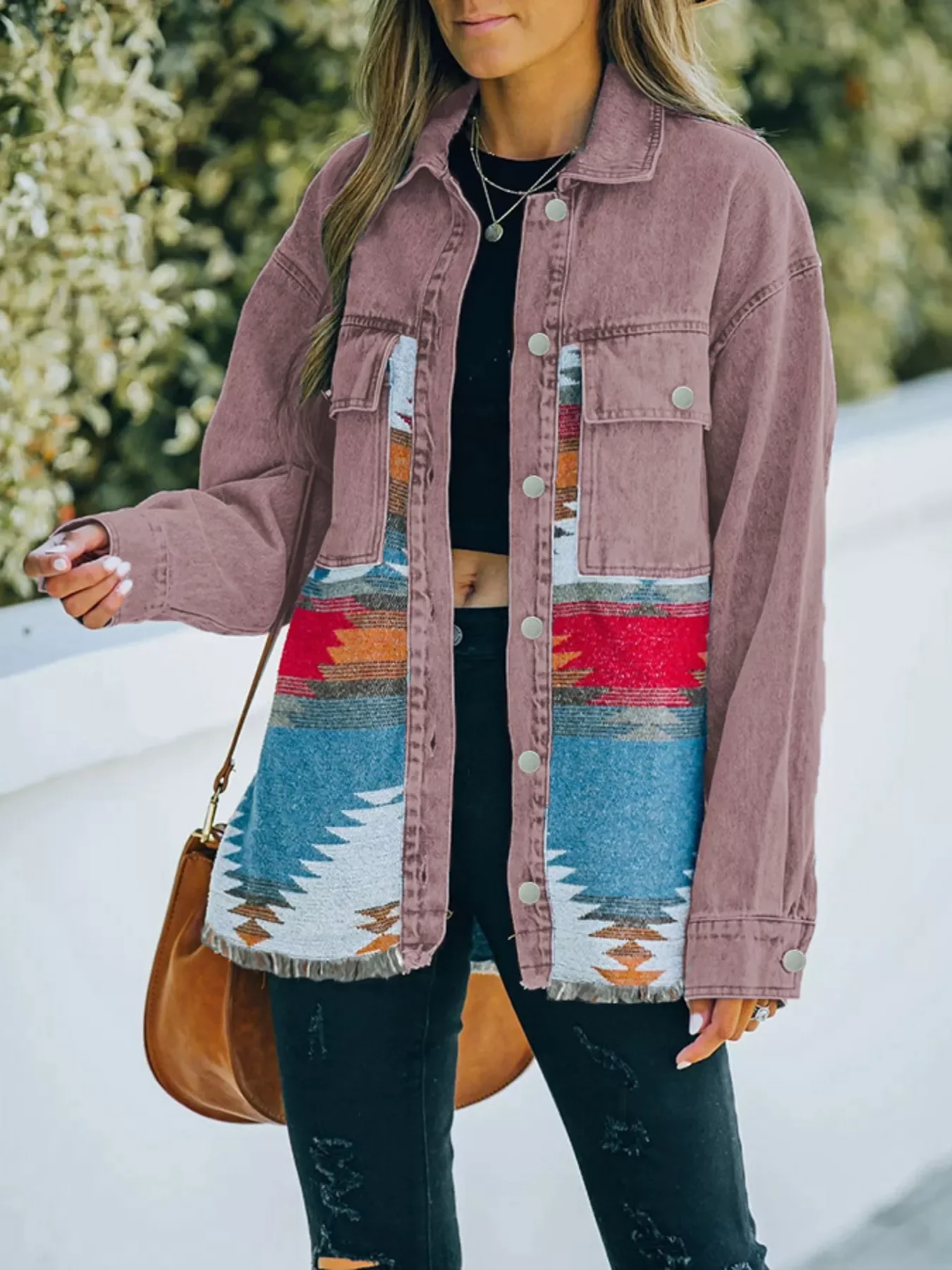 Aztec Print Button Up Jacket - Image 7