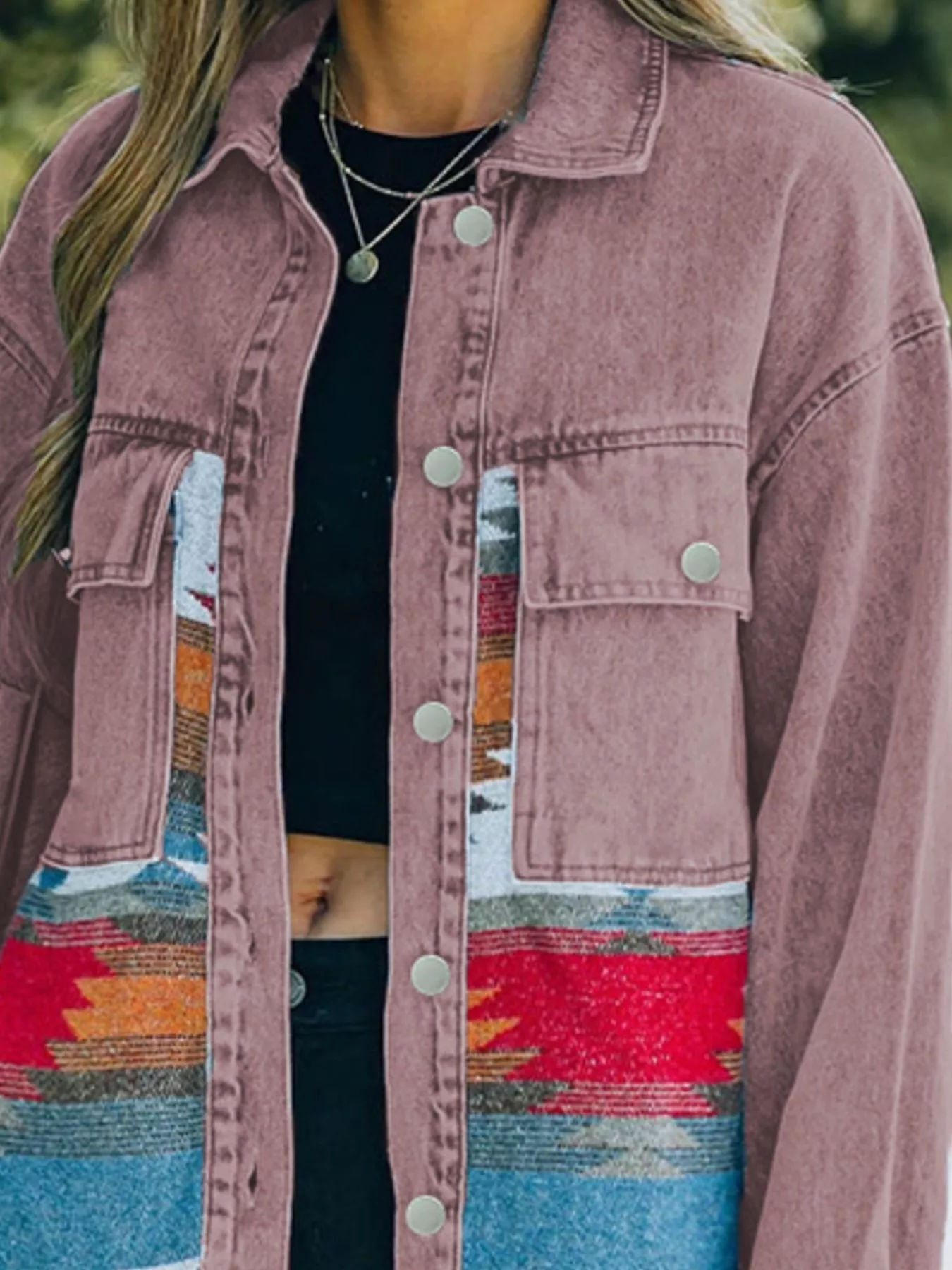 Aztec Print Button Up Jacket - Image 9