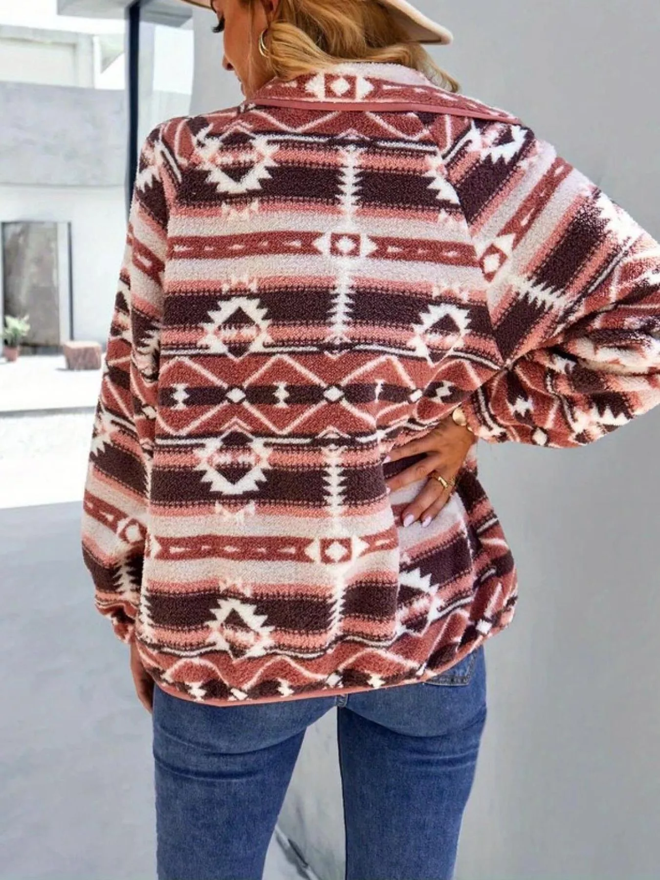 Aztec Print Fleece Snap Down Jacket - Image 2