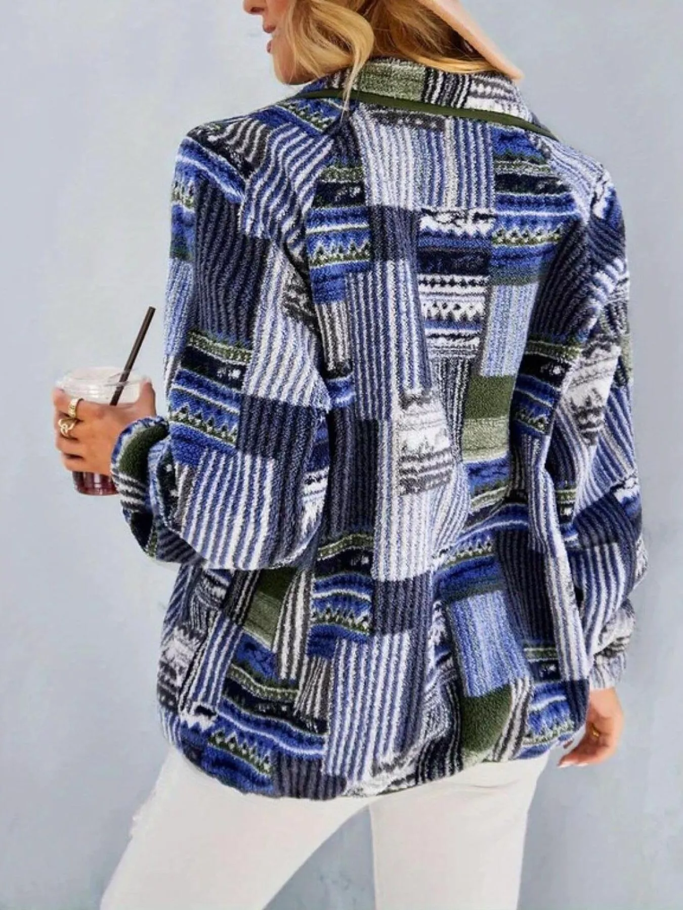 Aztec Print Fleece Snap Down Jacket - Image 6