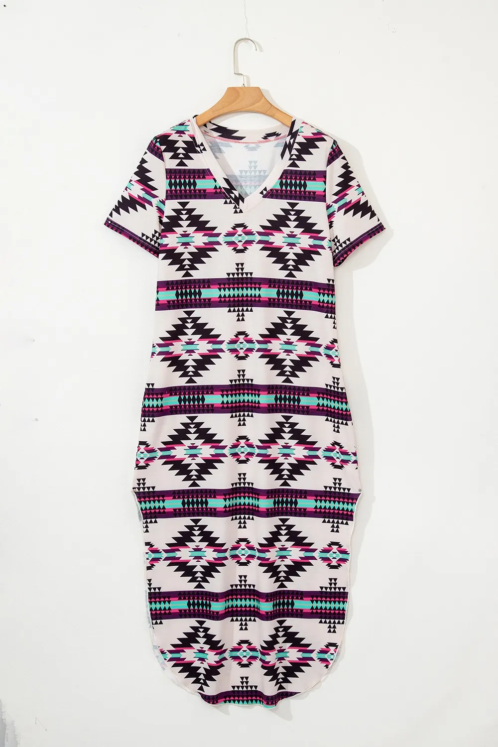 Aztec Print V-Neck Midi Dress - Image 8