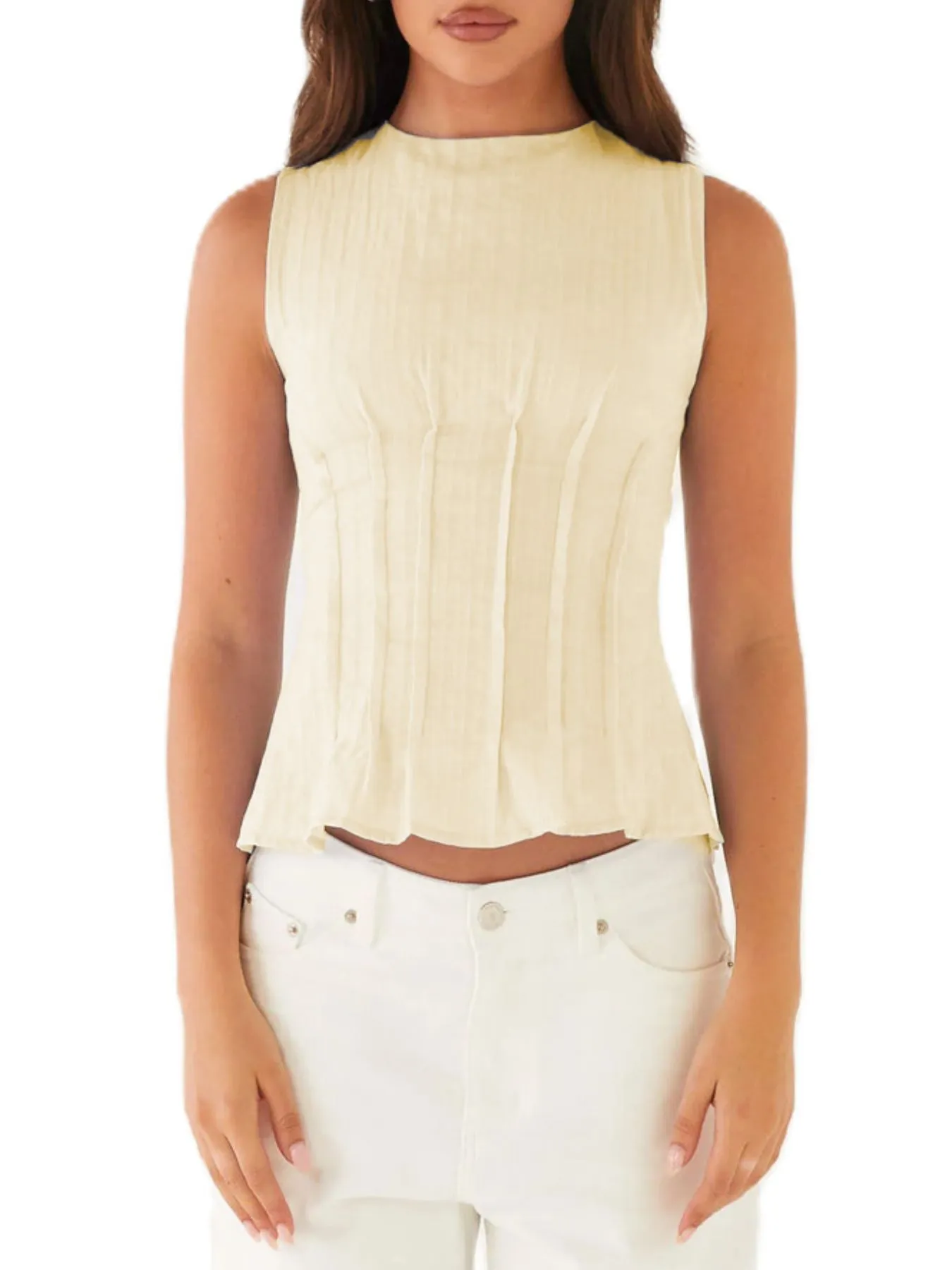 Back Lace Up Sleeveless Top with Cinched Waist Design - Image 13