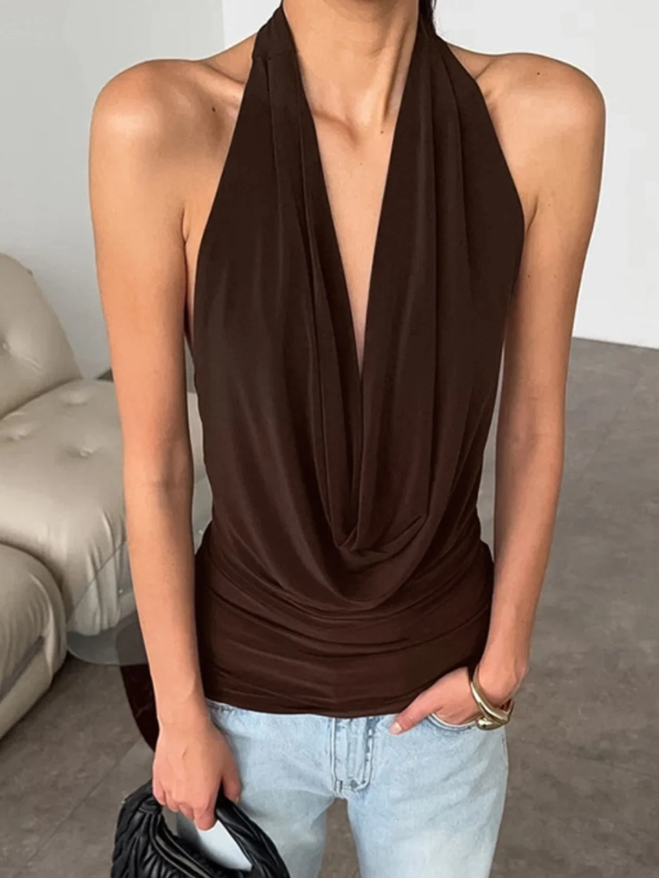 Backless Halter Cowl Neck Cami - Image 4