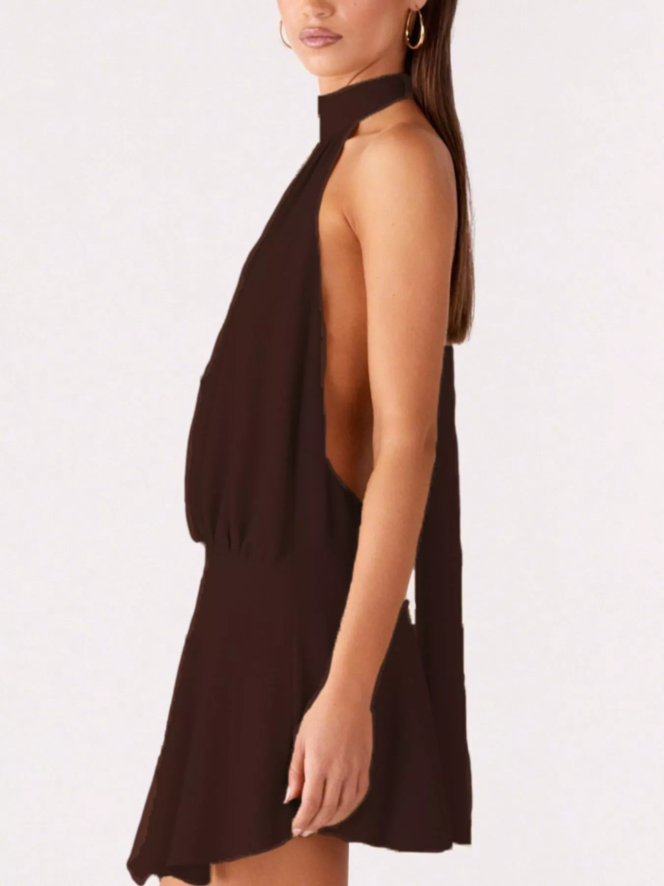 Backless Halter Neck Gathered Waist Dress - Image 6