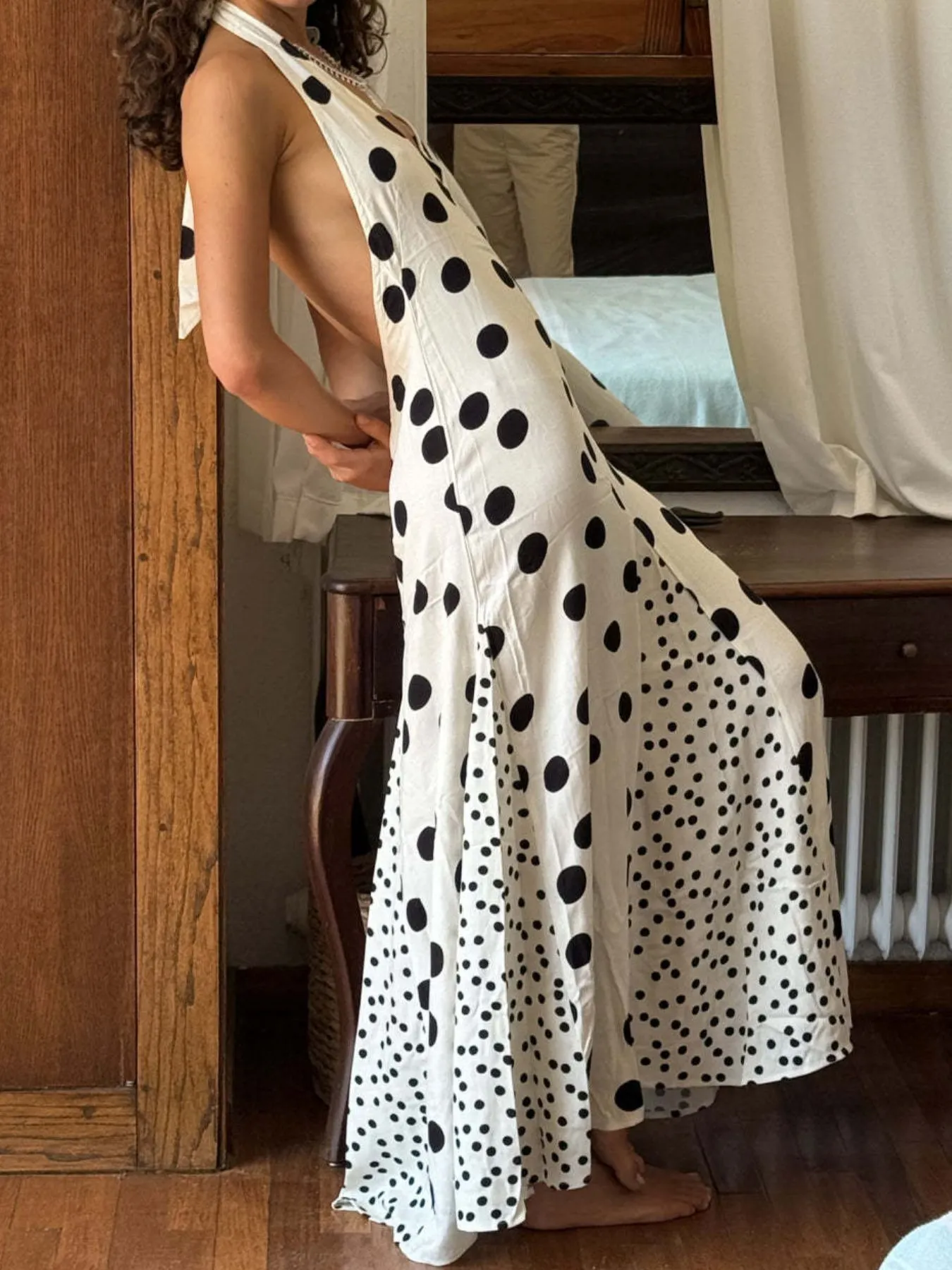 Backless Halter Neck Polka Dot Maxi Dress - Image 2
