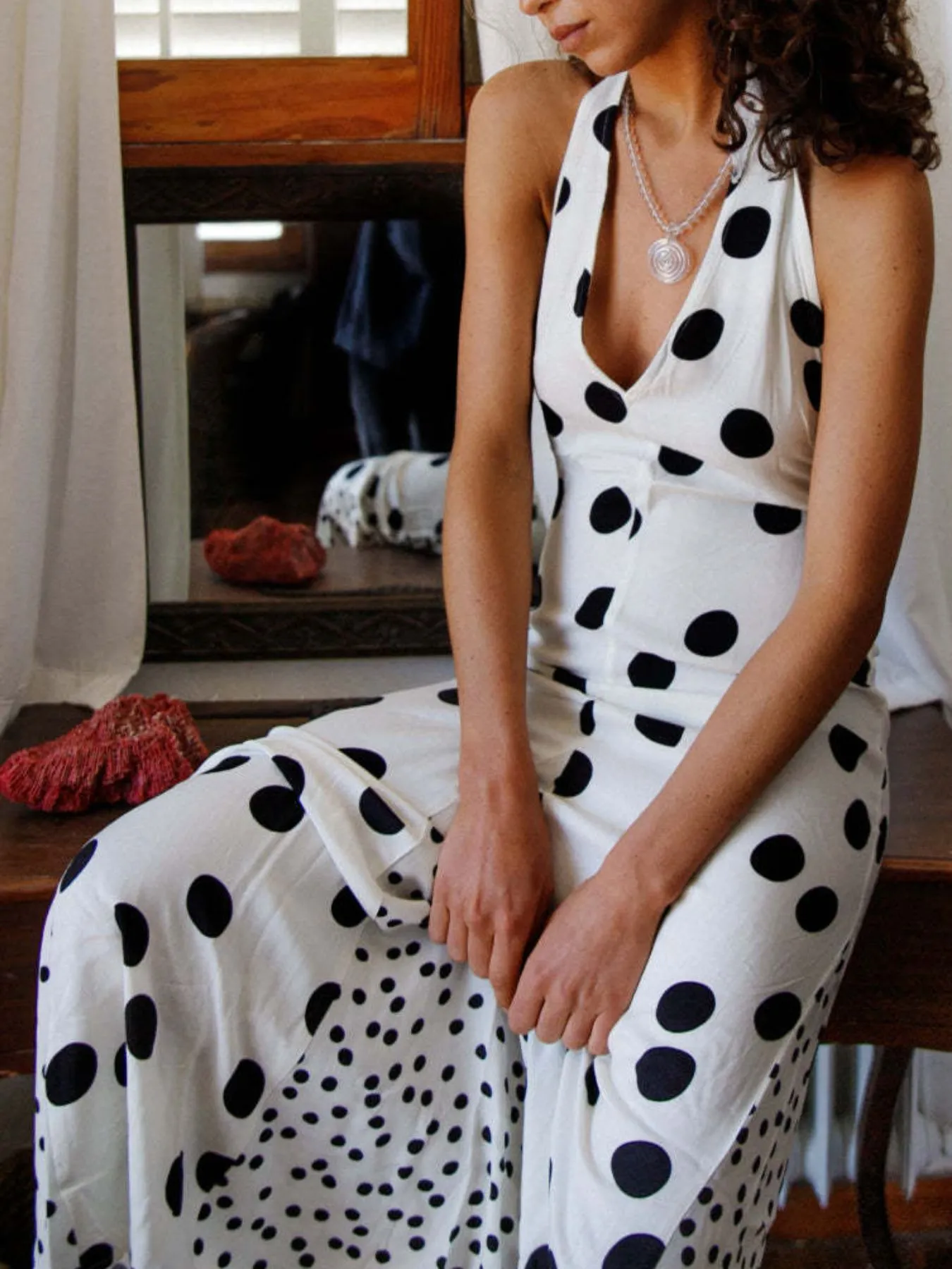 Backless Halter Neck Polka Dot Maxi Dress - Image 3