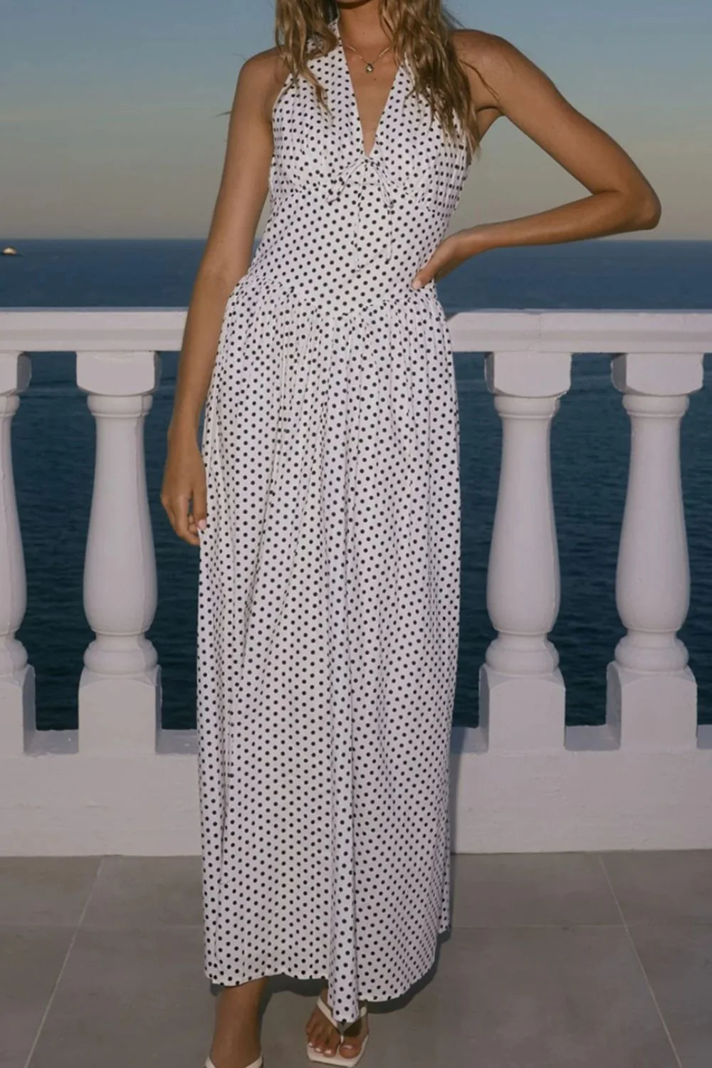 Backless Polka Dot Halter Neck Maxi Dress - Image 13