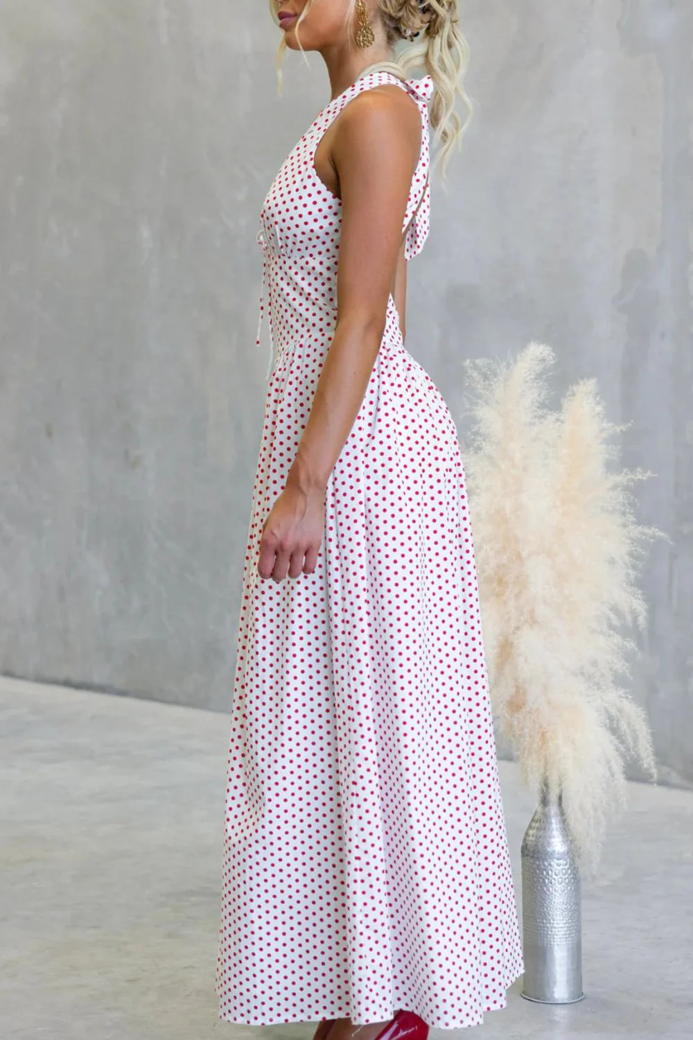 Backless Polka Dot Halter Neck Maxi Dress - Image 9