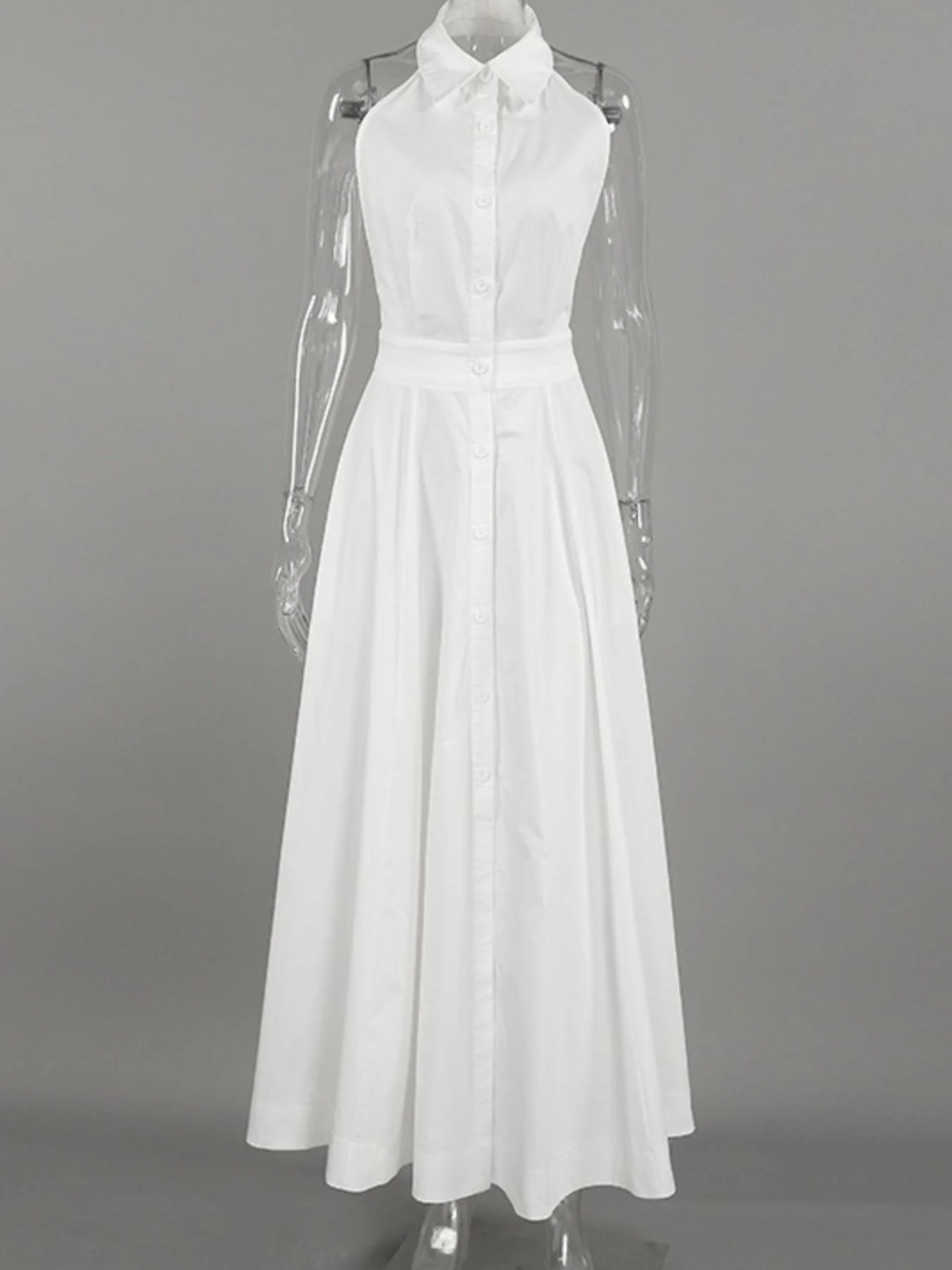 Backless Sleeveless Button Front Maxi Dress - Image 5