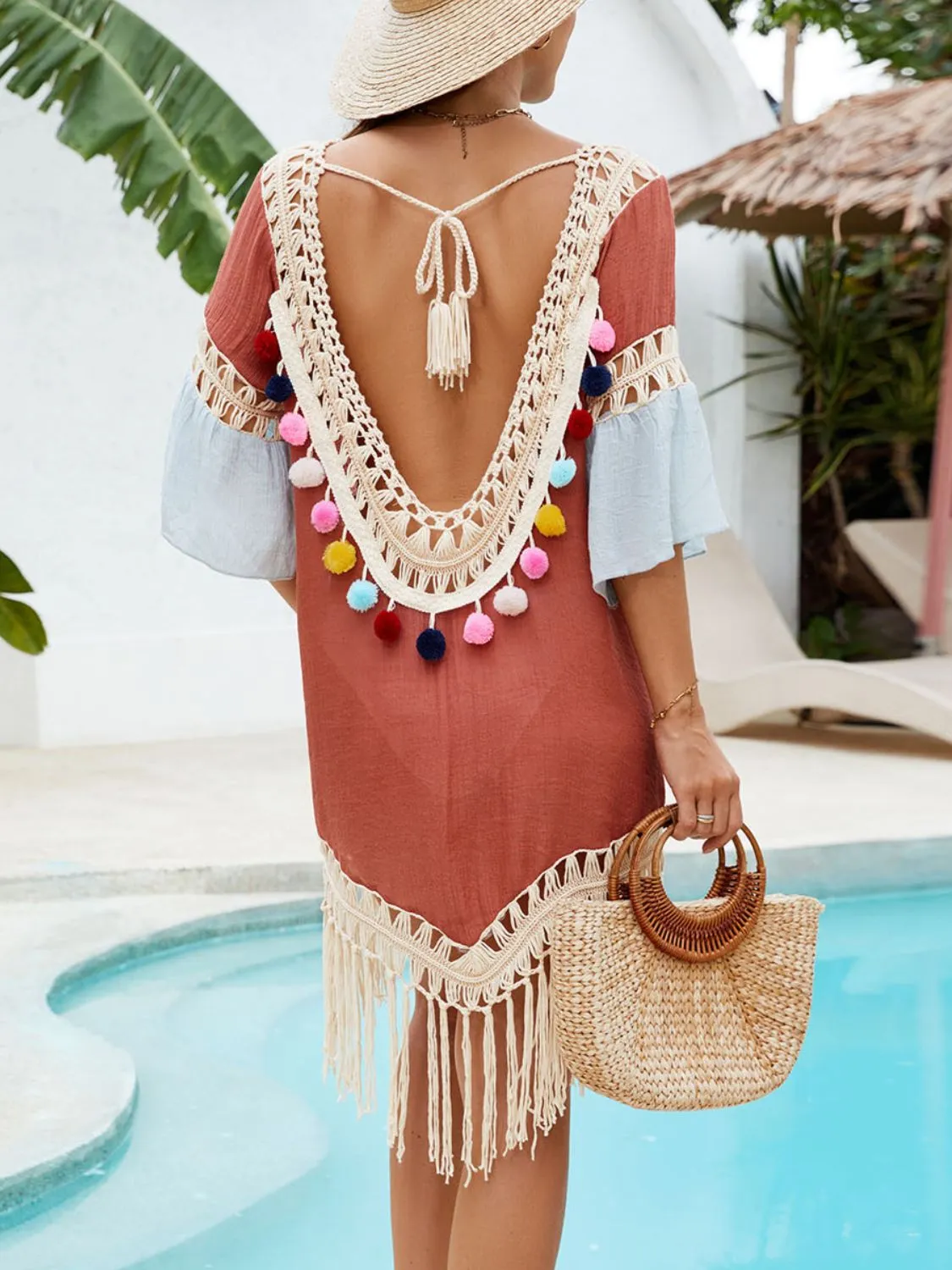 Backless Tassel Hem V-Neck Cover-Up - Image 2