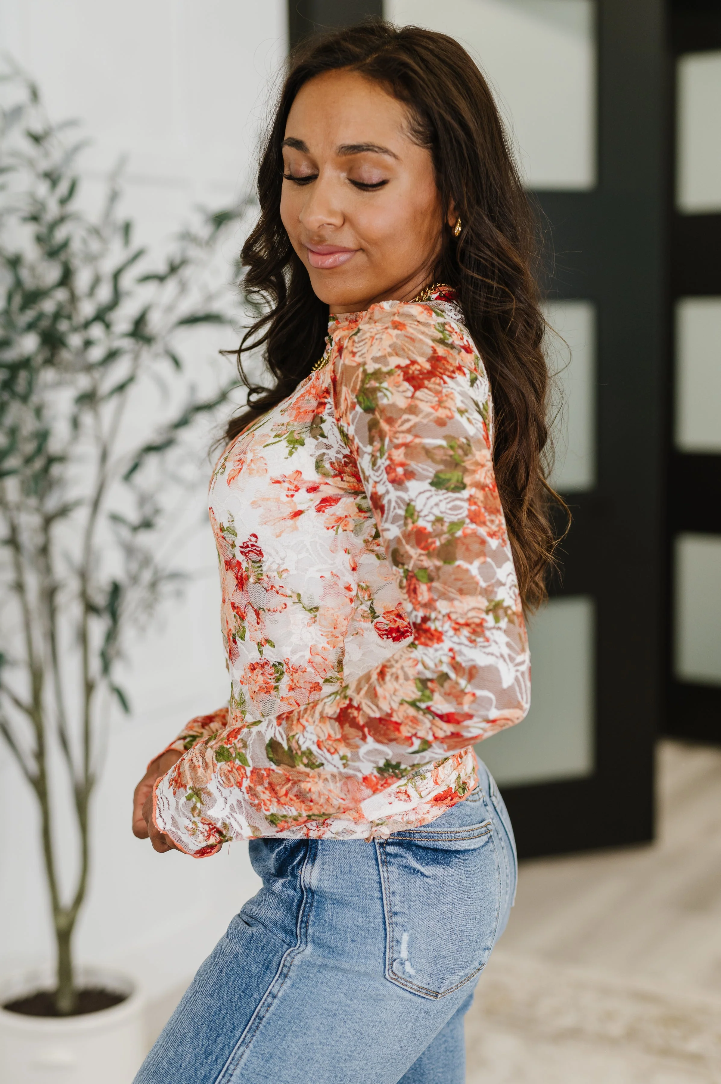Barely Behaving Floral Print Layering Top in Coral - Image 2