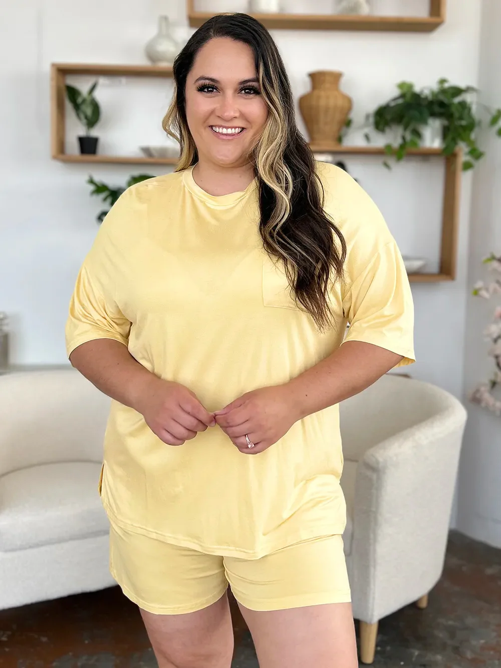 Basic Bae Bamboo Full Size Round Neck Drop Shoulder T-Shirt and Shorts Set - Image 4