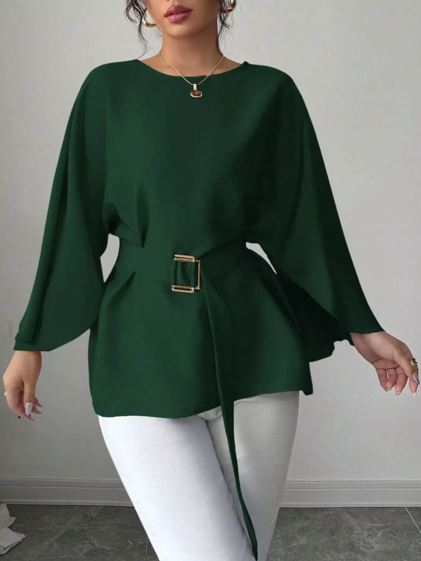 Batwing Sleeve Belted Blouse - Image 15