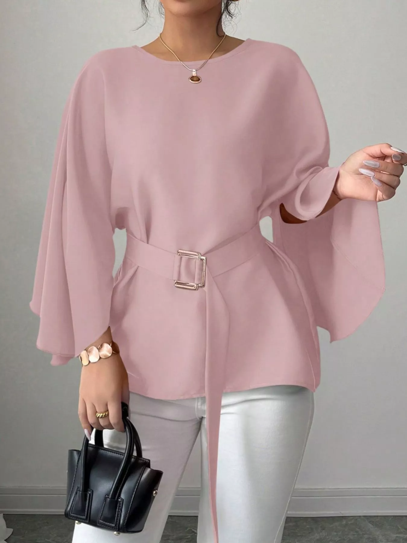 Batwing Sleeve Belted Blouse - Image 19