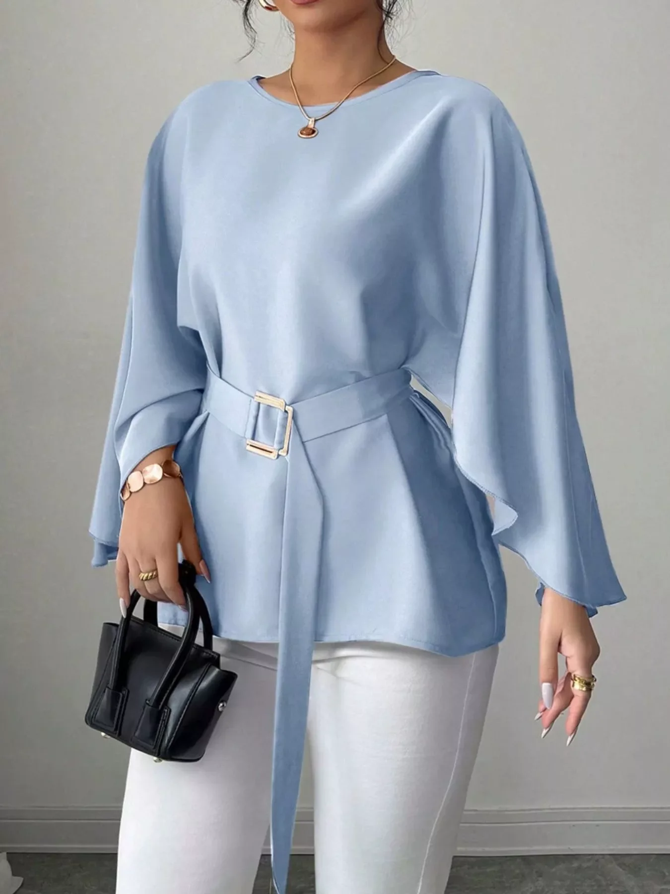 Batwing Sleeve Belted Blouse - Image 2