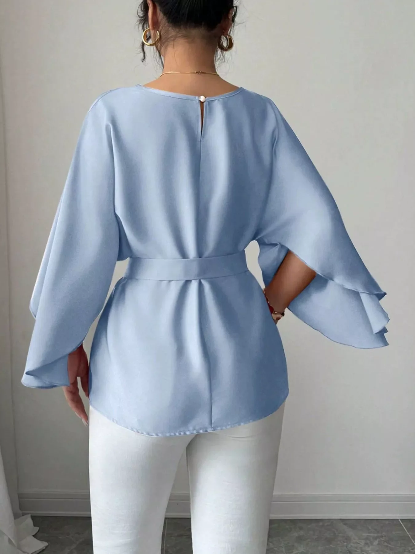 Batwing Sleeve Belted Blouse - Image 5